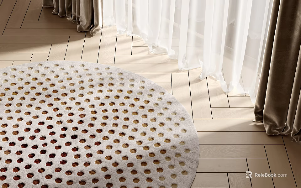 Round Area Rug With Dot Pattern In Light Filled Room 3d model