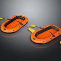 Two Orange Inflatable Boats With Yellow Paddles On Dark Surface 3d model