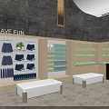 Fun Themed Clothing Store Interior With Wooden Shelves White Benches And Arched Ceiling