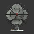 Vintage Electric Cooling Fan With Metal Frame Red Button White Blades And Stable Base