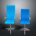 Modern Blue Upholstered Chairs With Metal Armrests And Star Shaped Base