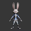 Anthropomorphic Rabbit Character With Long Ears In Blue Police Uniform With Utility Belt Standing Pose