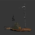 Scenic Construction Elements With Flag Pole Rock Base And Platform Structures