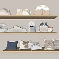 Cute Decorative Pillows with Cloud Moon and Animal Shapes on Wooden Shelves