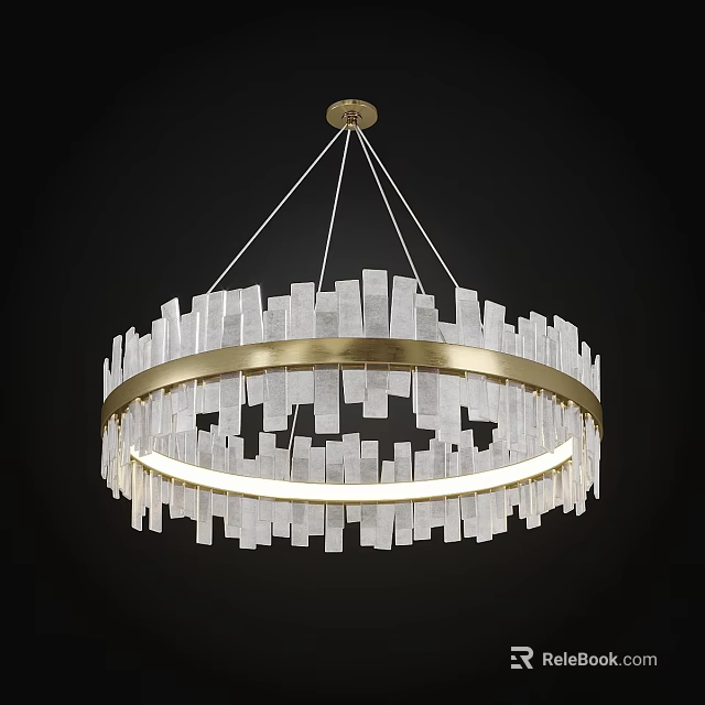 Elegant Modern Circular Chandelier With Golden Ring And White Transparent Rectangular Accents 3d model