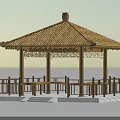 Ancient Chinese Pavilion Traditional Design With Wooden Structure Tiled Roof And Carved Railings