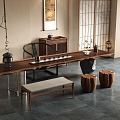 New Chinese-style Solid Wood Tea Table and Chair Combination Zen Tea Room 3d model