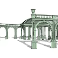 Ornate Green Pergola With Arched Columns And Intricate Roof Design Structure