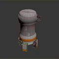 Industrial Cylindrical Equipment with White Top Cover Silver Metal Body Orange Ring on Support Stands
