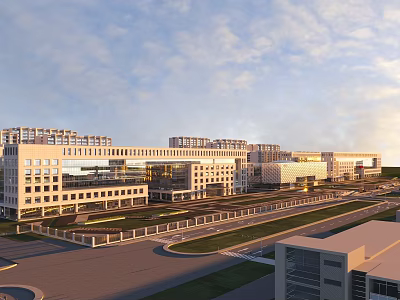 Aerial View Master Plan of Modern Building Complex with Roads and Green Spaces 3d model