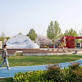 School Square With Green Lawns Colorful Paths Trees And Seating Areas