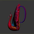 Game Movie Character 3D Pink Peacock With Spread Feathers Blue Spots And Red Body
