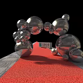 Silver Metallic Sphere Installation With Red Carpet On Black Background 3d model