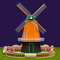 Orange Windmill Photo Spot With Pink Tulips And Green Grass Decorative Base