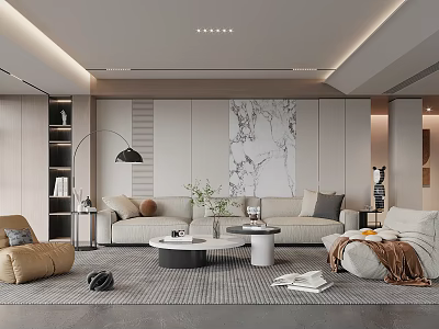 Minimalist living room living room living room background wall sofa coffee table multi-person sofa floor lamp decorations 3d model