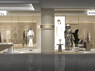 Modern Clothing Store Interior Design With Displayed Clothes Mannequins And Large Screen 3d model