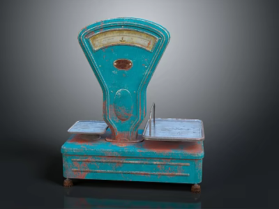 Vintage Turquoise Commercial Weighing Scale With Rusted Double Tray Design 3d model