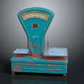 Vintage Turquoise Commercial Weighing Scale With Rusted Double Tray Design