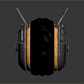 Biomorphic Robotic Sphere Character With Metallic Gear Surface Orange Accents And Antenna