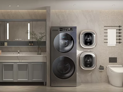 Modern Laundry Room Interior With Washing Machine Dryer Sink And Cabinets 3d model