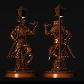 Monkey Statue Holding Pipe And Sword With Lamp Post Base In Bronze Finish