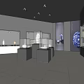 Contemporary Exhibition Hall Interior With Glass Display Cases And Illuminated Exhibits