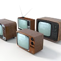 Vintage Retro Televisions with Wooden Cases and Antennas on White Background
