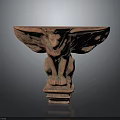 Red Winged Lion Sculpture Sitting on Pedestal Base with Ancient Design