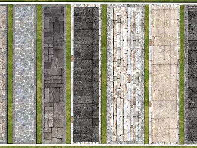 Garden Pathway Design With Various Paving Materials And Green Grass Strips 3d model