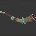 Elegant Traditional Decorative Horn With Wooden Body Carved Patterns And Silver Metal Trim