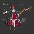 Red Haired Character In Traditional Outfit Holding Magic Staff With Yellow Butterflies Flying Around