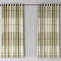 Modern Striped Gray And White Window Curtains With Sheer Layer Design 3d model
