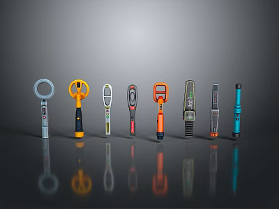 Various Handheld Security Detectors With Different Colors And Modern Designs On 3d model