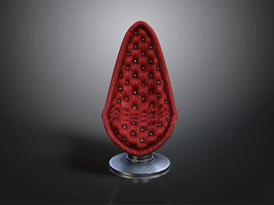 Red Teardrop Shaped Chair With Diamond Tufted Buttons And Transparent Base 3d model