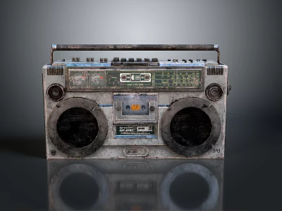 Vintage Radio With Large Speakers AM FM Cassette Player And Metal Handle 3d model
