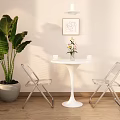 Modern Small Round Table Transparent Folding Chair Simple Household Dining Table Glass Chair Reception Table Negotiation Table and Chair Leisure Area Round Table and Chair Cream Style Leisure Area 3d model