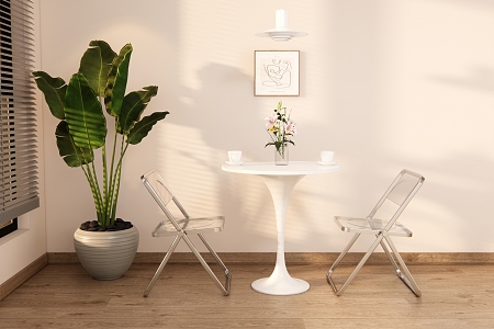 Modern Small Round Table Transparent Folding Chair Simple Household Dining Table Glass Chair Reception Table Negotiation Table and Chair Leisure Area Round Table and Chair Cream Style Leisure Area 3d model