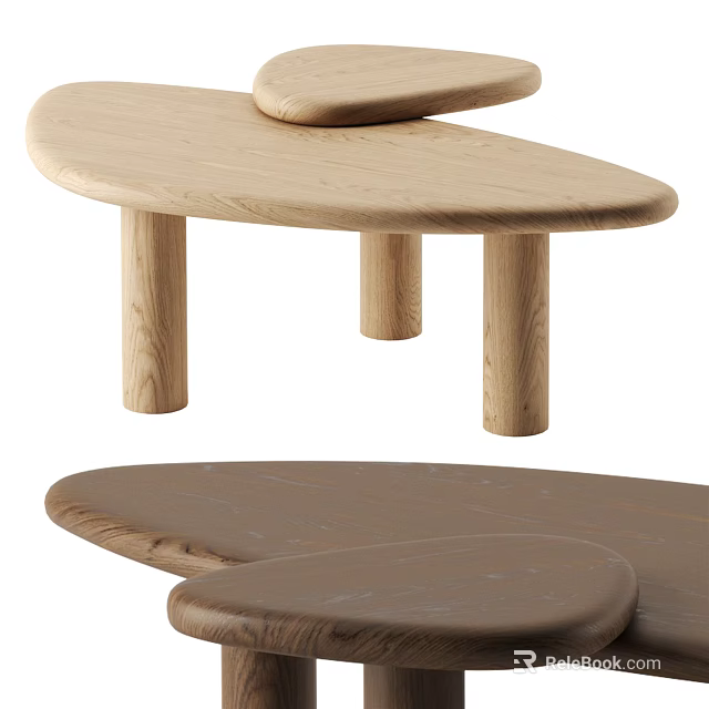 Minimalist Wooden Coffee Tables With Unique Shape And Light Dark Wood Tones 3d model 