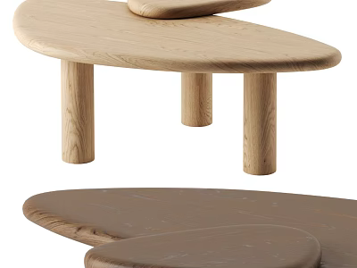 Minimalist Wooden Coffee Tables With Unique Shape And Light Dark Wood Tones 3d model