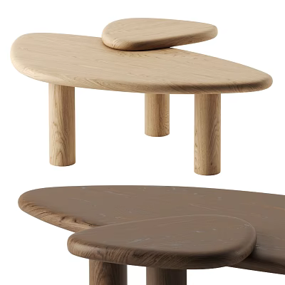 Minimalist Wooden Coffee Tables With Unique Shape And Light Dark Wood Tones 3d model