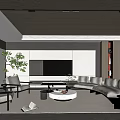 Modern Living Room Interior With TV Wall Sofa Fireplace Plant And Coffee Table