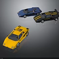 Colorful Sports Car Models With Blue Black And Yellow Stylish Designs