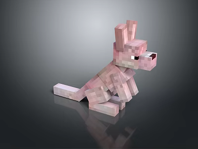 Pink Pixelated Animal Figure With Block Structure And Dark Background Reflection 3d model