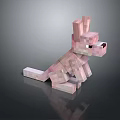 Pink Pixelated Animal Figure With Block Structure And Dark Background Reflection