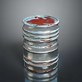 Stacked Metal Cans With Red Marks On Reflective Surface And Dark Background 3d model