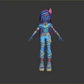 Game Movie Character Featuring Blue Hair Blue Outfit White Straps And Colorful Hair Accessories
