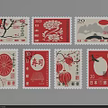 Vintage Japanese Post Stamps Featuring Cherry Blossom Peony Lantern Mountain And Temple Designs