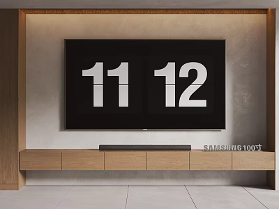 Modern Minimalist TV Wall With Wooden Cabinet And Large TV 3d model