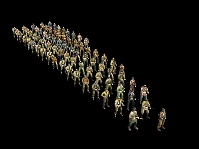 Group of Men Soldiers Arranged in Arrow Formation on Black Background 3d model