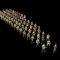 Group of Men Soldiers Arranged in Arrow Formation on Black Background